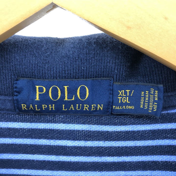 Ralph Lauren POLO RALPH LAUREN Short Sleeve Striped Polo Shirt Men's XL cotton navy blue type Vintage Second Hand