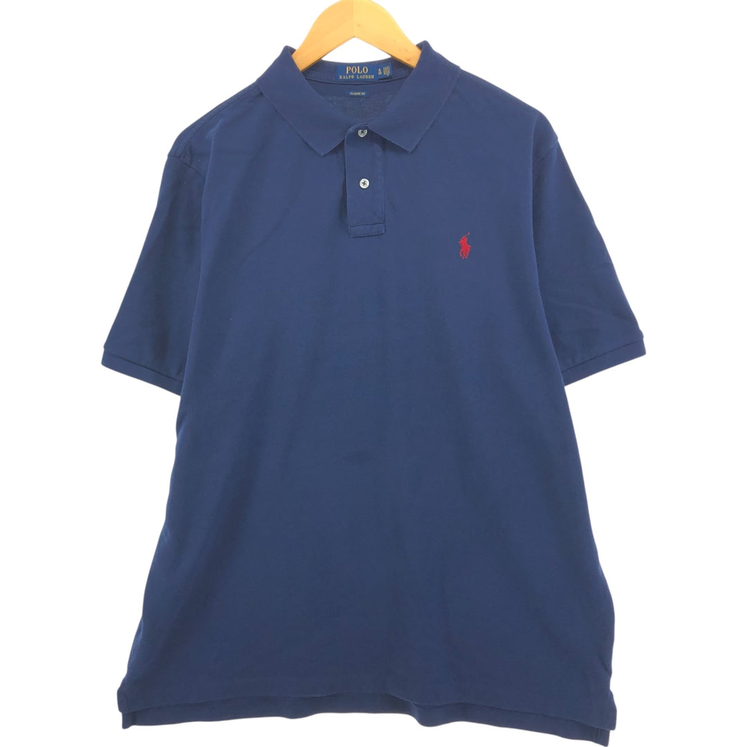 Ralph Lauren POLO RALPH LAUREN CLASSIC FIT short sleeve polo shirt men's XL equivalent cotton navy blue type Vintage Second Hand