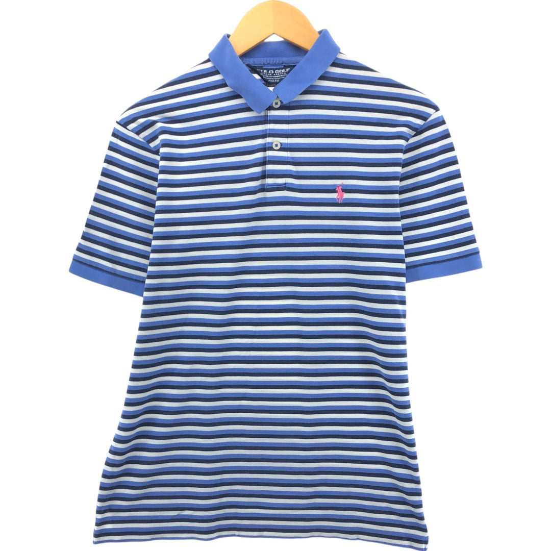 Ralph Lauren POLO GOLF PRO FIT short sleeve striped polo shirt, men's size M cotton Blue type light blue Vintage Second Hand