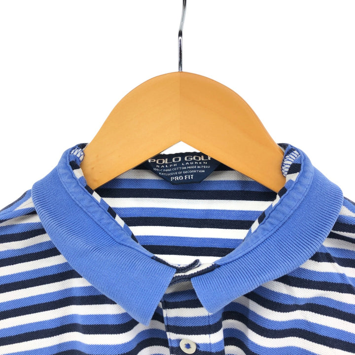 Ralph Lauren POLO GOLF PRO FIT short sleeve striped polo shirt, men's size M cotton Blue type light blue Vintage Second Hand