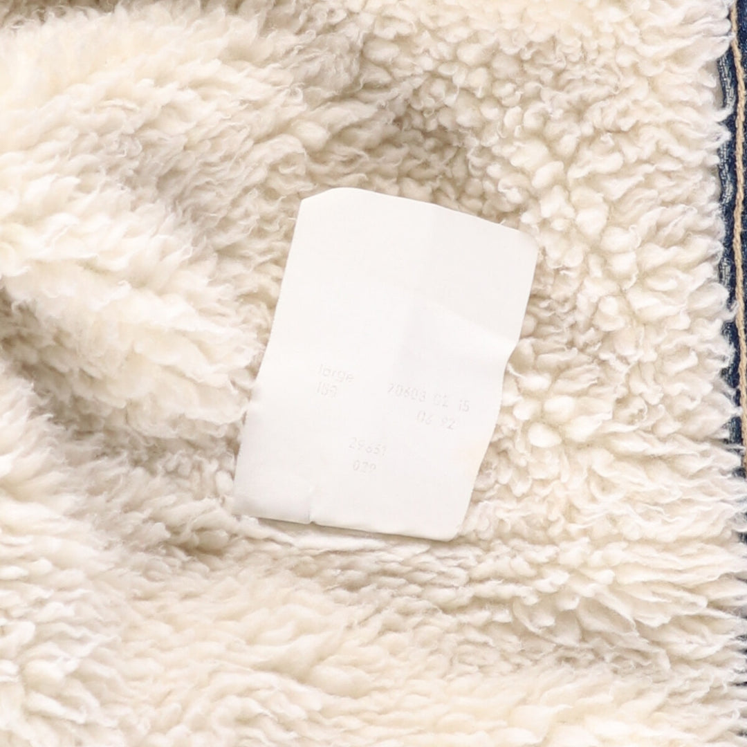 90'S Levi's 70603-0215 Euro Model Denim Boa Jacket, Made in Italy, Men's Size L, Vintage cotton blue type Vintage Second Hand