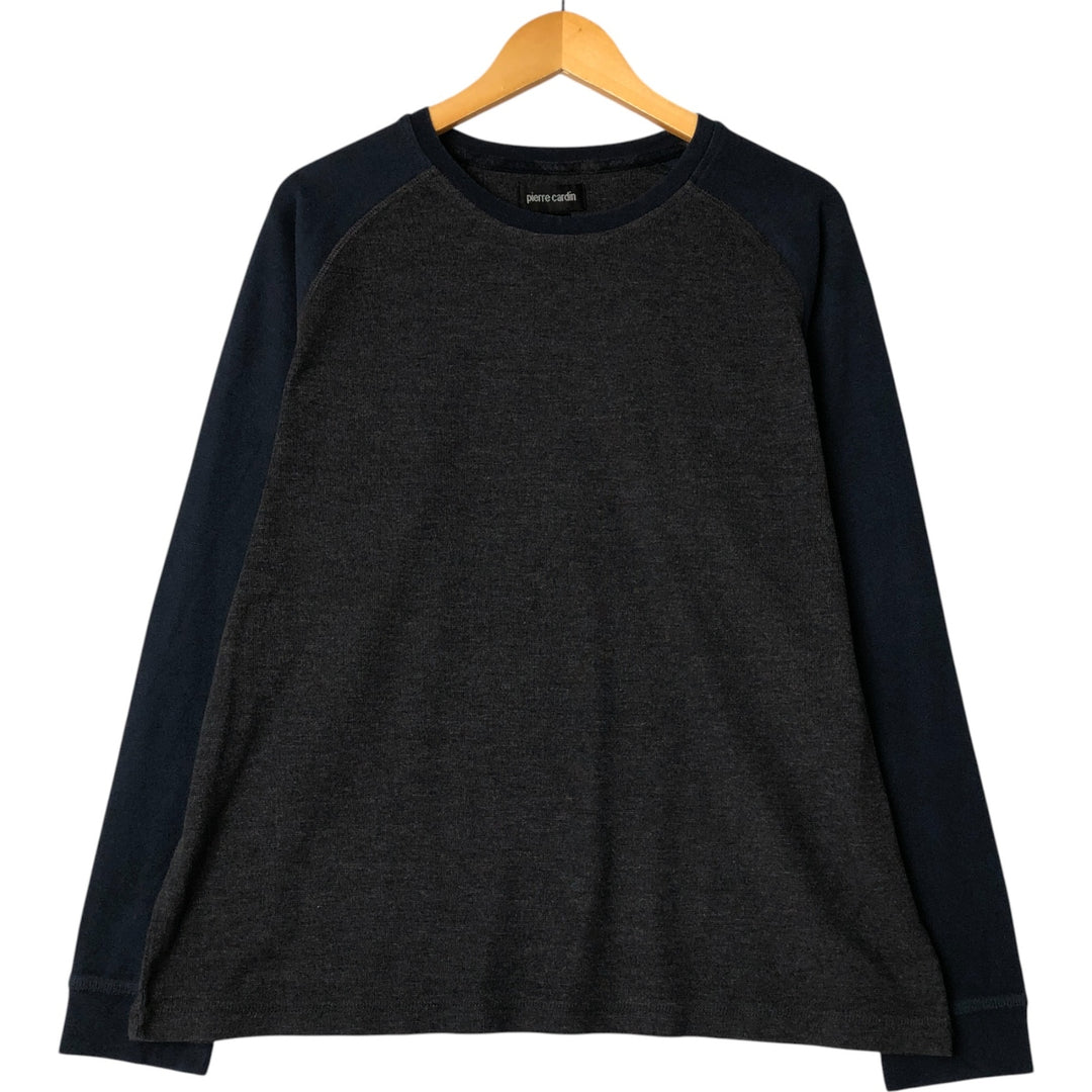 Pierre Cardin Henley neck thermal long sleeve T-shirt waffle men's L size cotton gray type Vintage Second Hand