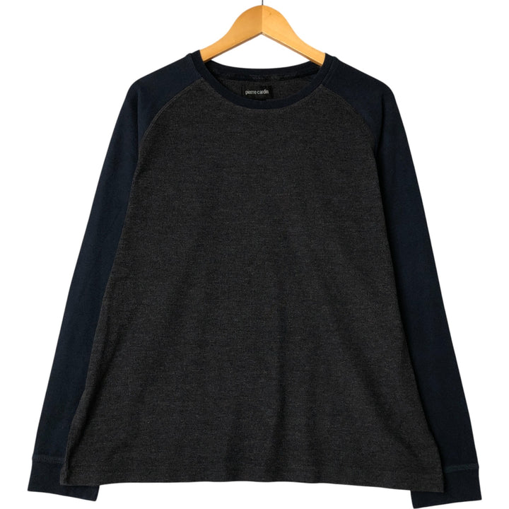 Pierre Cardin Henley neck thermal long sleeve T-shirt waffle men's L size cotton gray type Vintage Second Hand