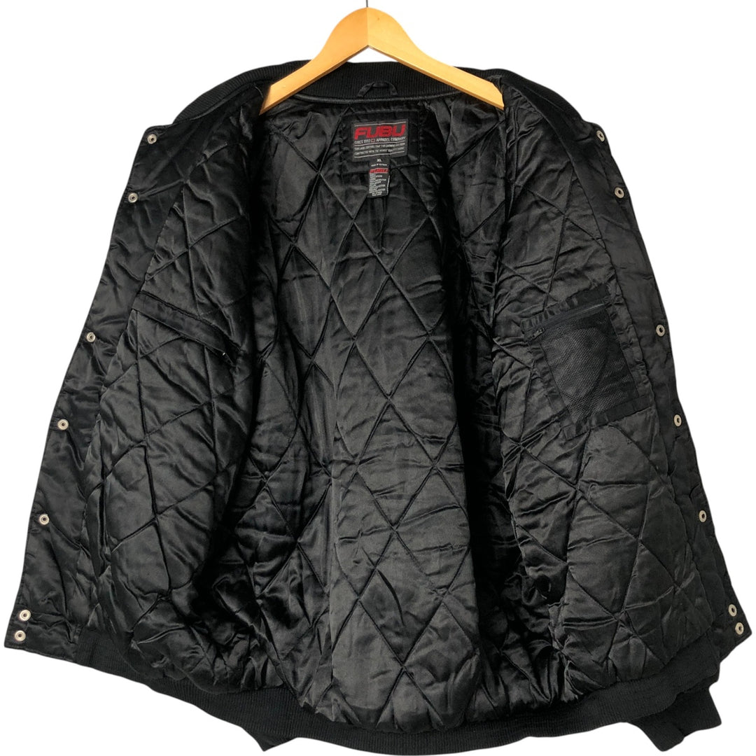 90'S FUBU Padded Nylon Varsity Jacket, Men's Size XL, Vintage Nylon black type Vintage Second Hand