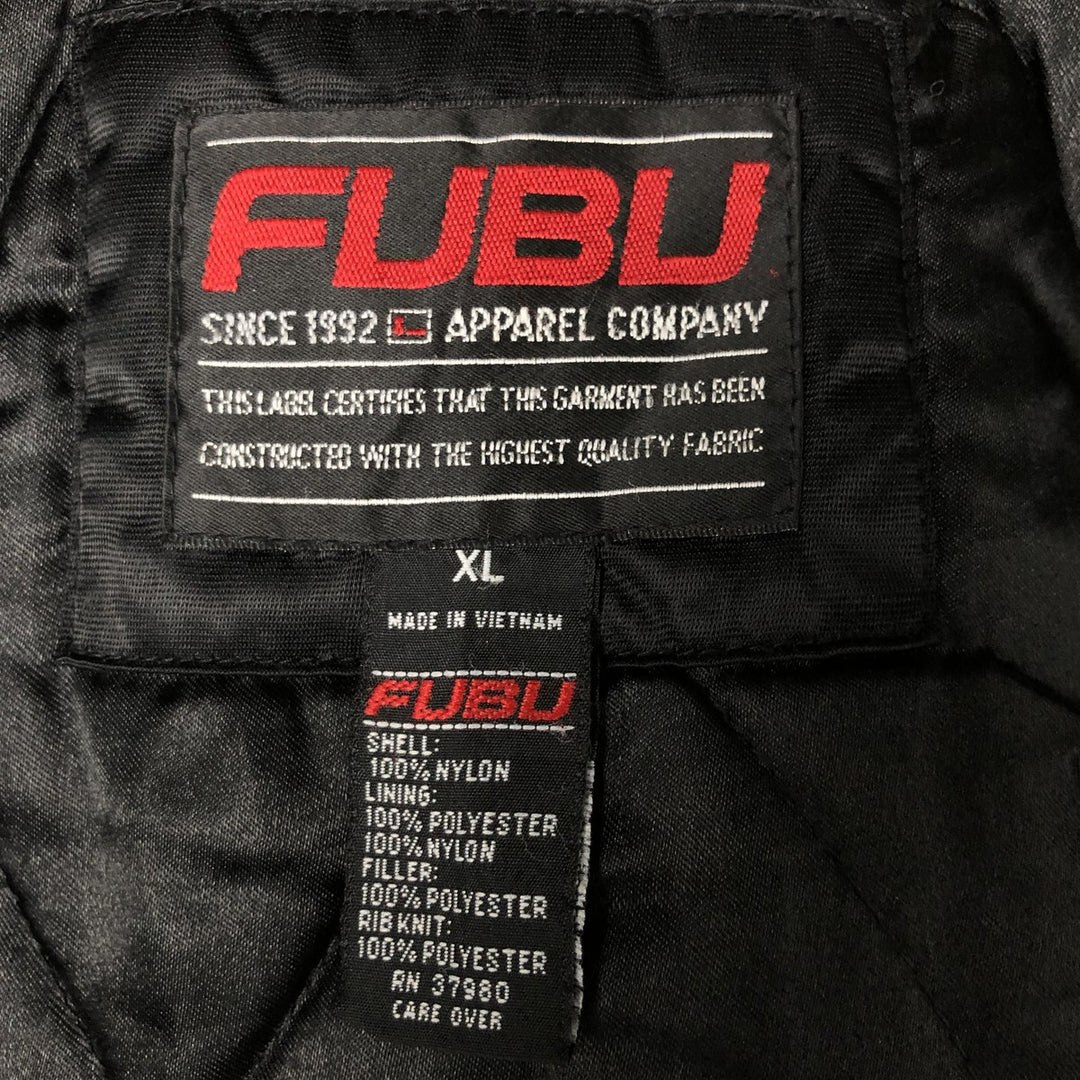 90'S FUBU Padded Nylon Varsity Jacket, Men's Size XL, Vintage Nylon black type Vintage Second Hand