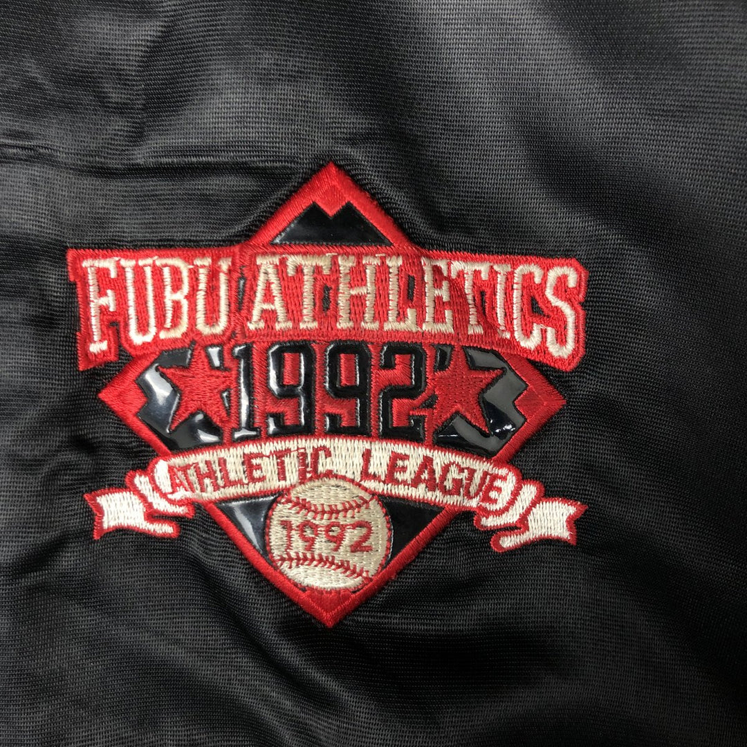90'S FUBU Padded Nylon Varsity Jacket, Men's Size XL, Vintage Nylon black type Vintage Second Hand
