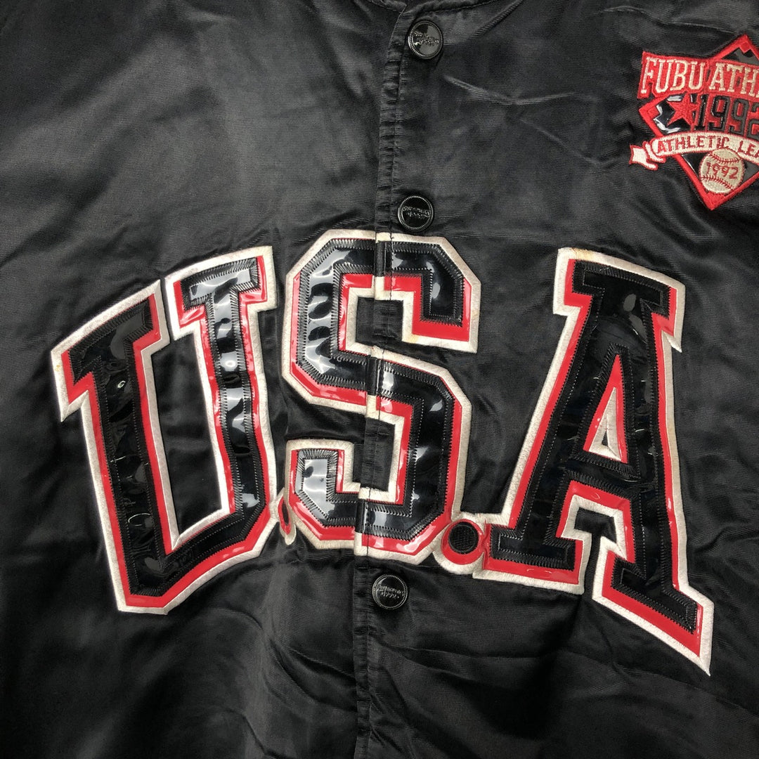 90'S FUBU Padded Nylon Varsity Jacket, Men's Size XL, Vintage Nylon black type Vintage Second Hand