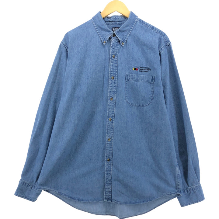 00'S LANDS' END long sleeve button down denim shirt men's size L cotton blue type Vintage Second Hand