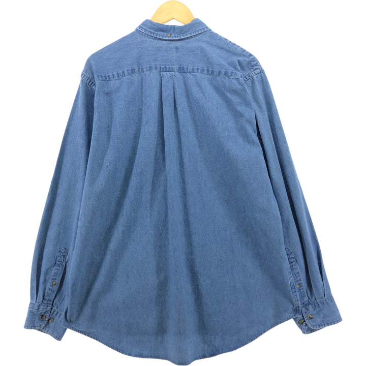 00'S LANDS' END long sleeve button down denim shirt men's size L cotton blue type Vintage Second Hand