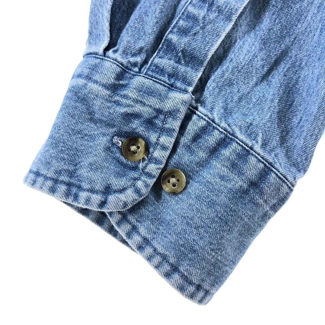 00'S LANDS' END long sleeve button down denim shirt men's size L cotton blue type Vintage Second Hand