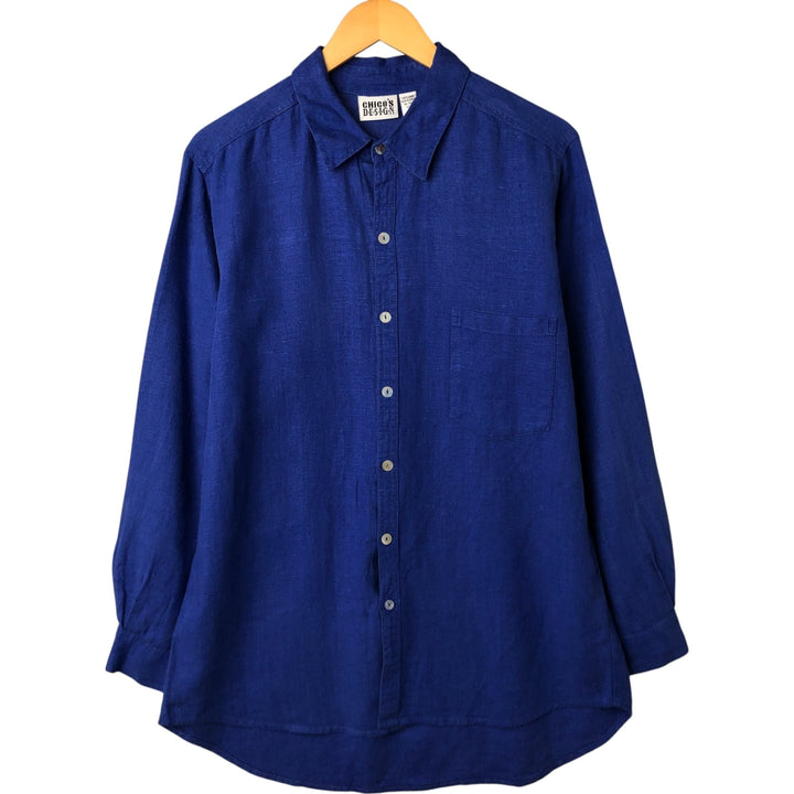 Vintage 90'S CHICO'S DESIGN long sleeve linen shirt, size L for men linen Purple type blue-purple Vintage Second Hand