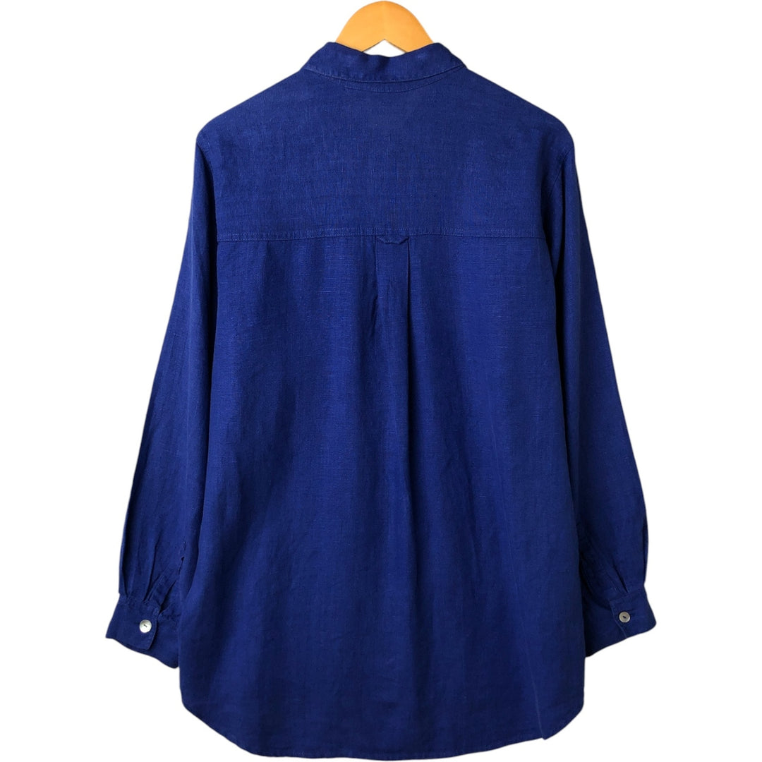 Vintage 90'S CHICO'S DESIGN long sleeve linen shirt, size L for men linen Purple type blue-purple Vintage Second Hand