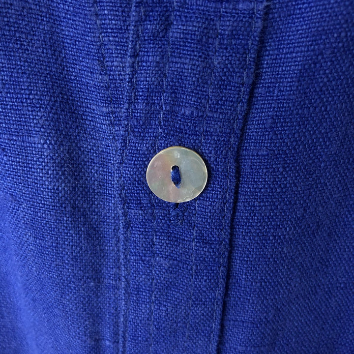 Vintage 90'S CHICO'S DESIGN long sleeve linen shirt, size L for men linen Purple type blue-purple Vintage Second Hand