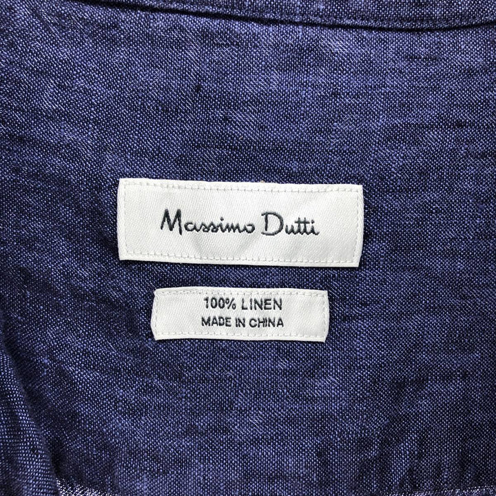 Massimo Dutti Long Sleeve Linen Button Down Shirt Men's XL linen navy blue type Vintage Second Hand