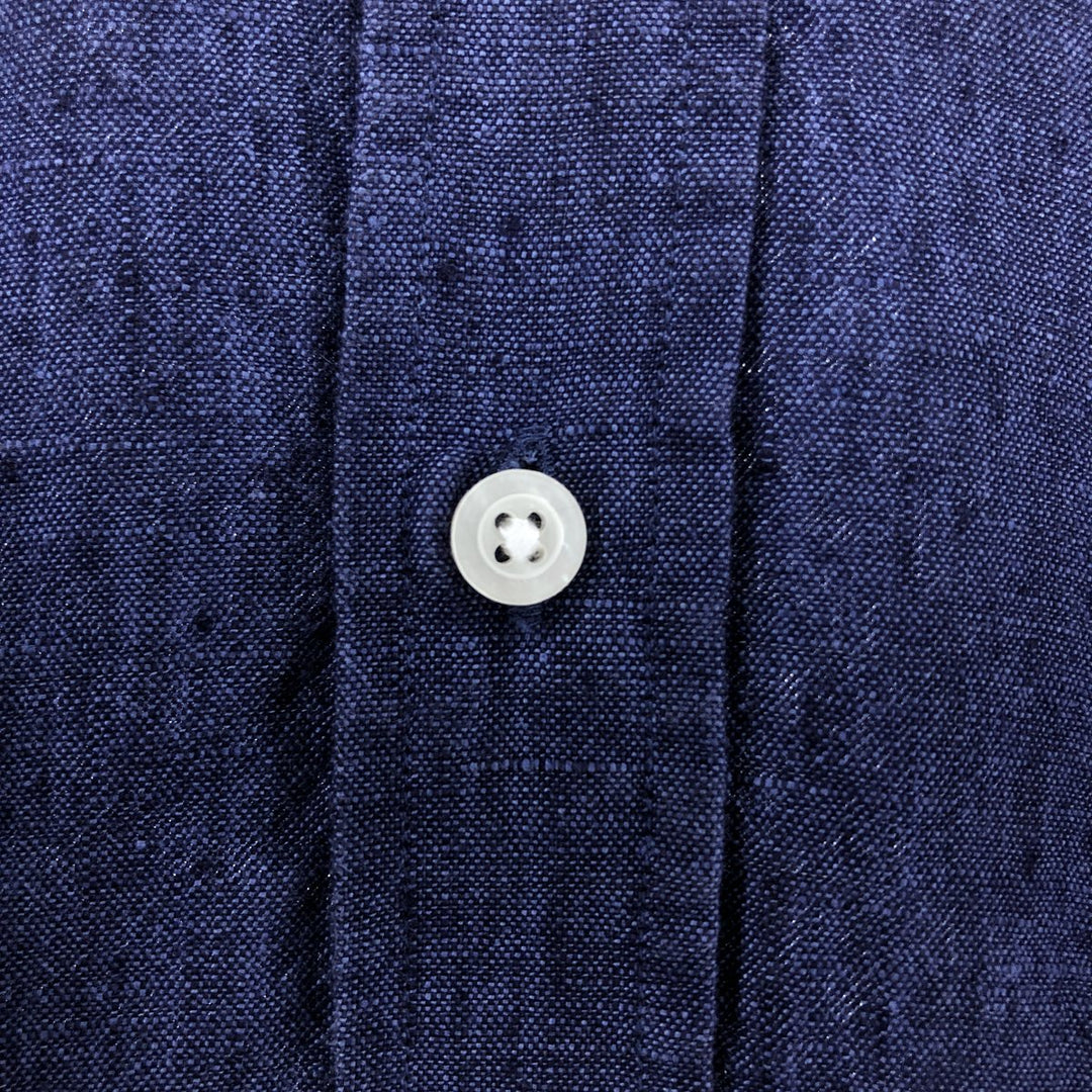 Massimo Dutti Long Sleeve Linen Button Down Shirt Men's XL linen navy blue type Vintage Second Hand