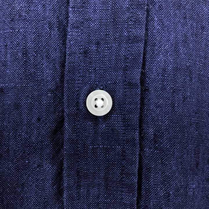 Massimo Dutti Long Sleeve Linen Button Down Shirt Men's XL linen navy blue type Vintage Second Hand