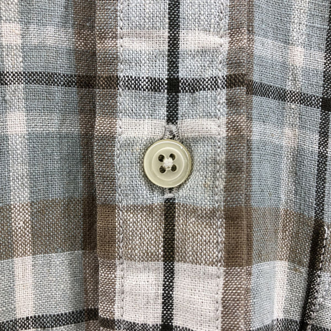90'S NAUTICA Check Pattern Long Sleeve Linen x Cotton Button Down Shirt Men's M Size Vintage linen Beige type Vintage Second Hand