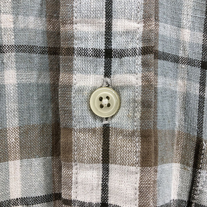 90'S NAUTICA Check Pattern Long Sleeve Linen x Cotton Button Down Shirt Men's M Size Vintage linen Beige type Vintage Second Hand
