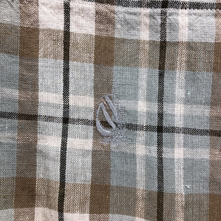 90'S NAUTICA Check Pattern Long Sleeve Linen x Cotton Button Down Shirt Men's M Size Vintage linen Beige type Vintage Second Hand