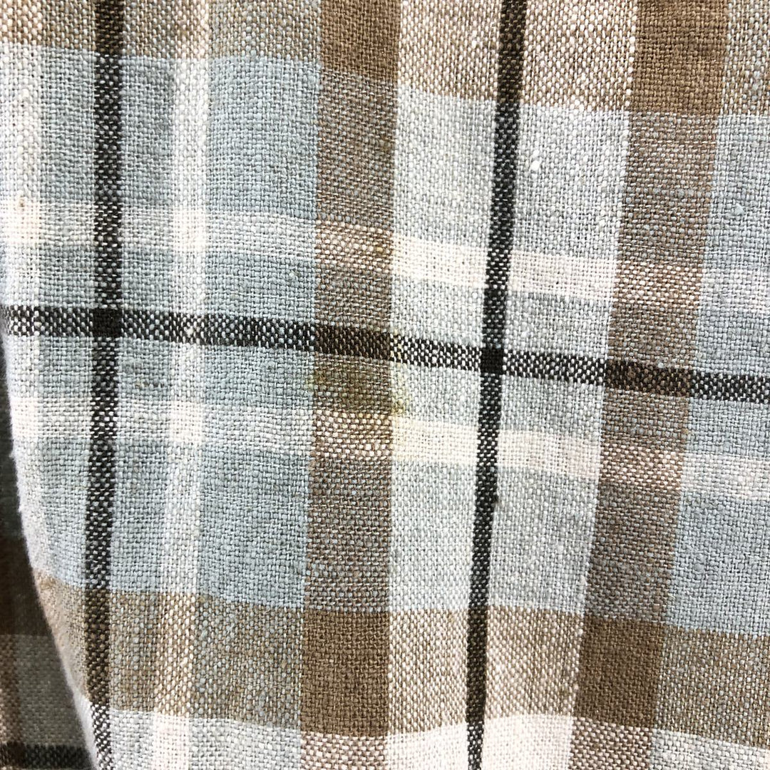 90'S NAUTICA Check Pattern Long Sleeve Linen x Cotton Button Down Shirt Men's M Size Vintage linen Beige type Vintage Second Hand