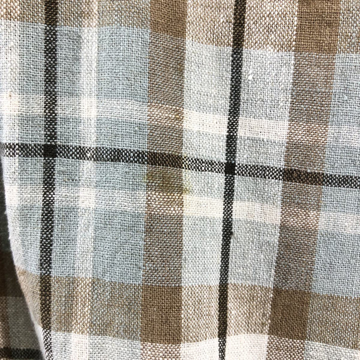90'S NAUTICA Check Pattern Long Sleeve Linen x Cotton Button Down Shirt Men's M Size Vintage linen Beige type Vintage Second Hand