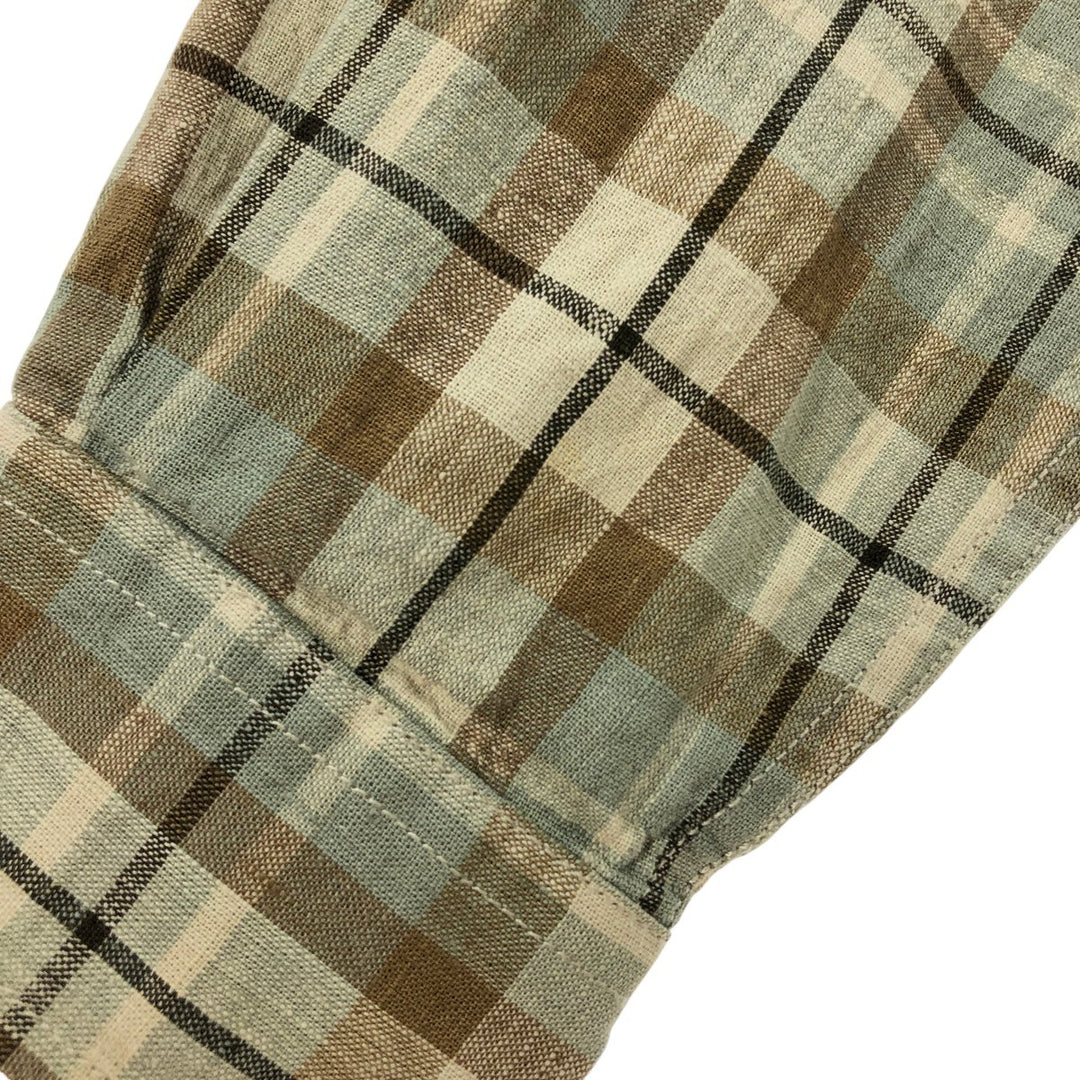 90'S NAUTICA Check Pattern Long Sleeve Linen x Cotton Button Down Shirt Men's M Size Vintage linen Beige type Vintage Second Hand