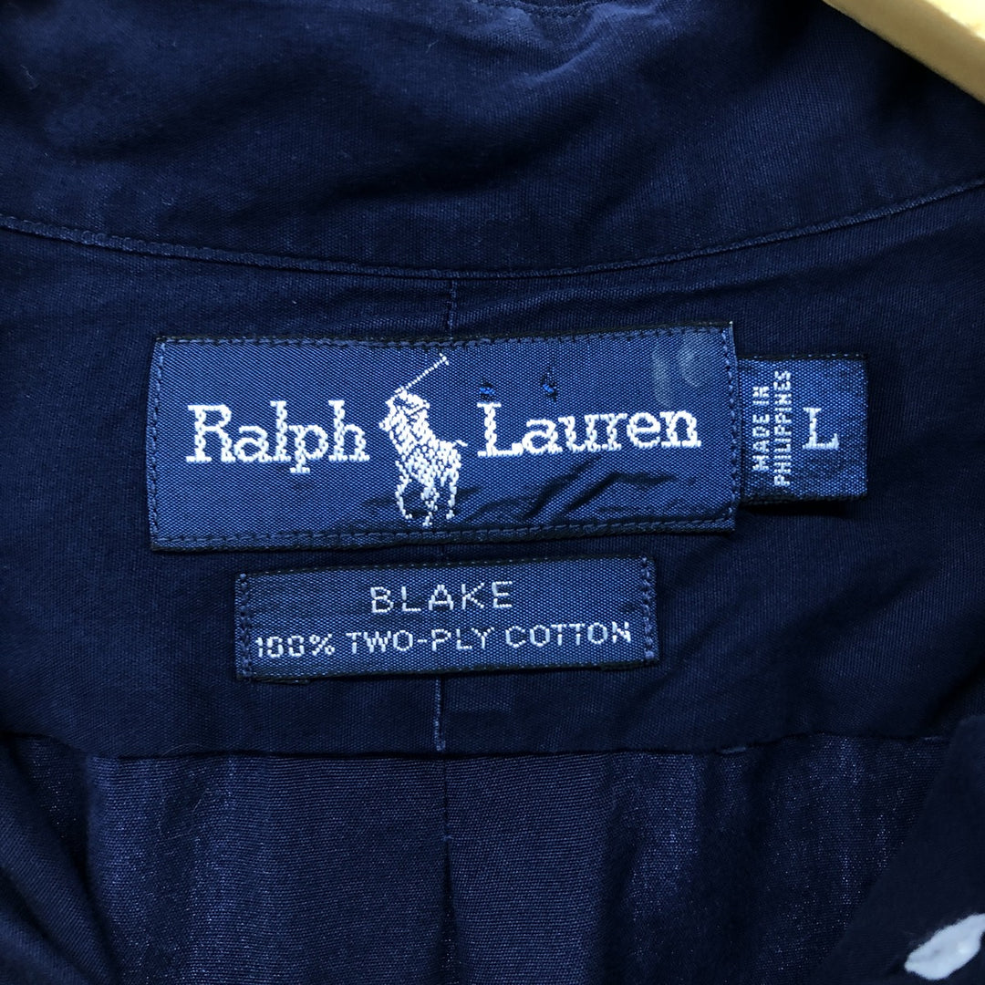 Ralph Lauren BLAKE long sleeve button down shirt, men's size L cotton navy blue type Vintage Second Hand
