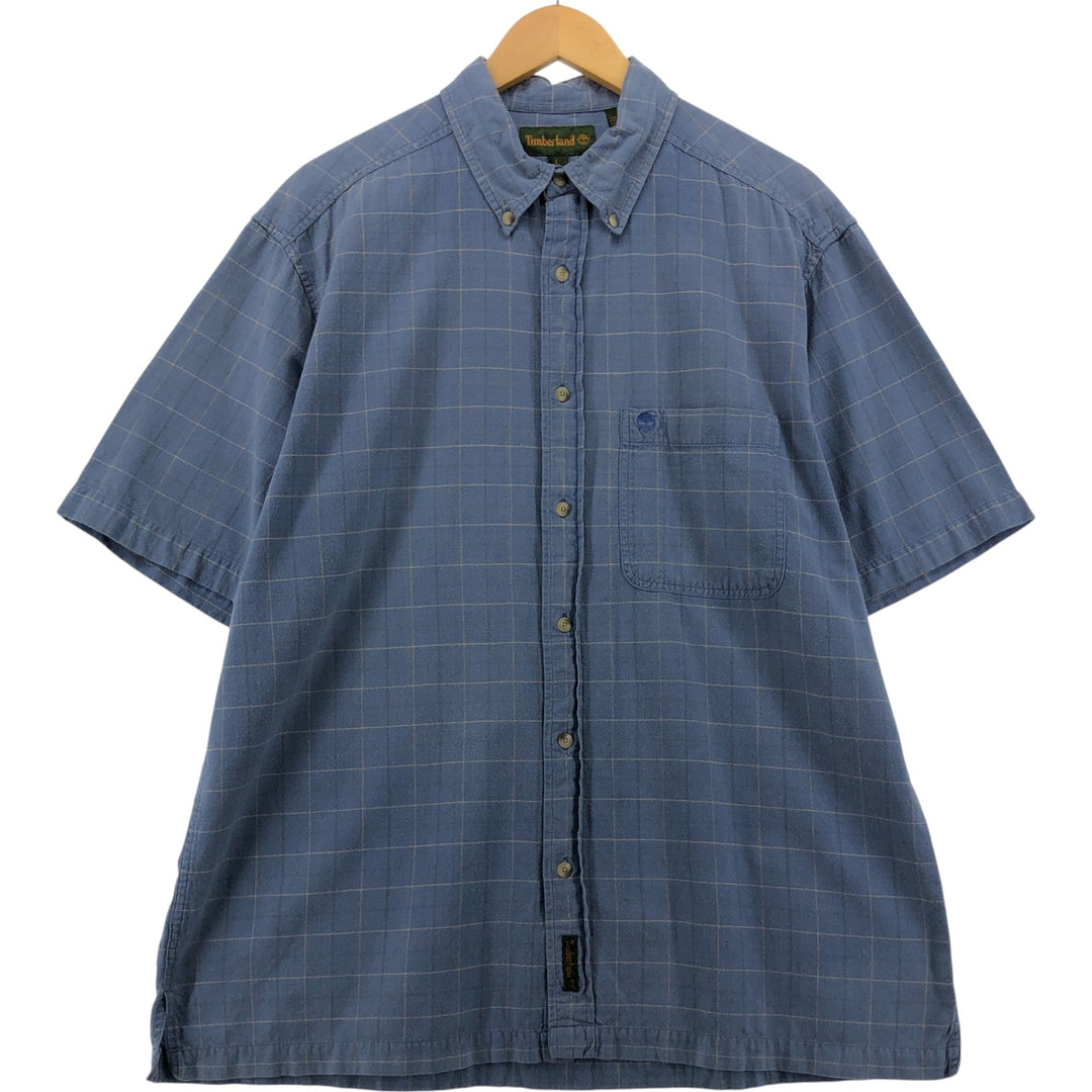 90'S Timberland short sleeve cotton check shirt, box shirt, men's size L, vintage cotton Purple type blue-purple Vintage Second Hand
