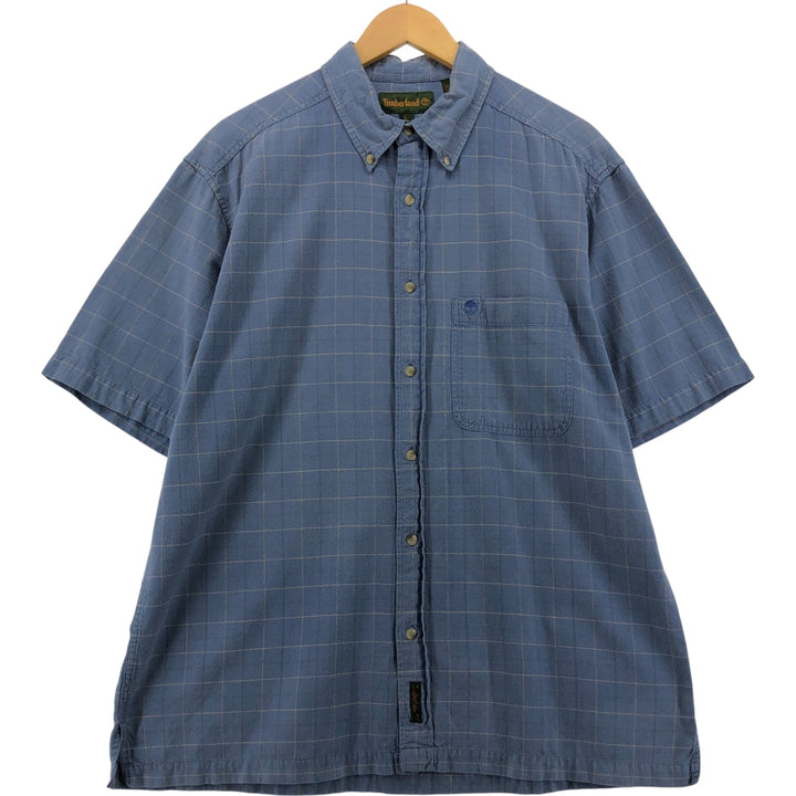 90'S Timberland short sleeve cotton check shirt, box shirt, men's size L, vintage cotton Purple type blue-purple Vintage Second Hand