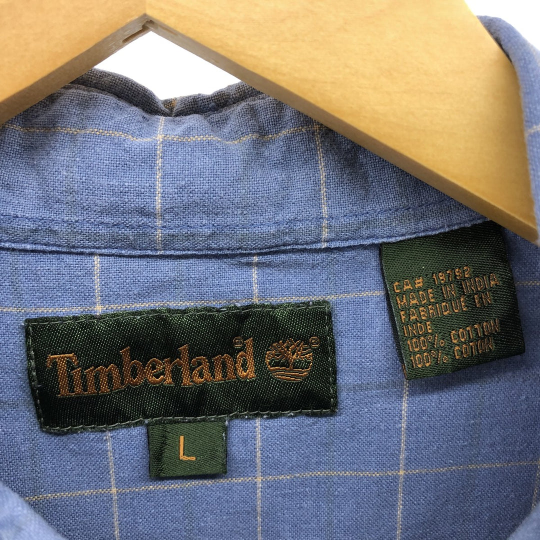 90'S Timberland short sleeve cotton check shirt, box shirt, men's size L, vintage cotton Purple type blue-purple Vintage Second Hand