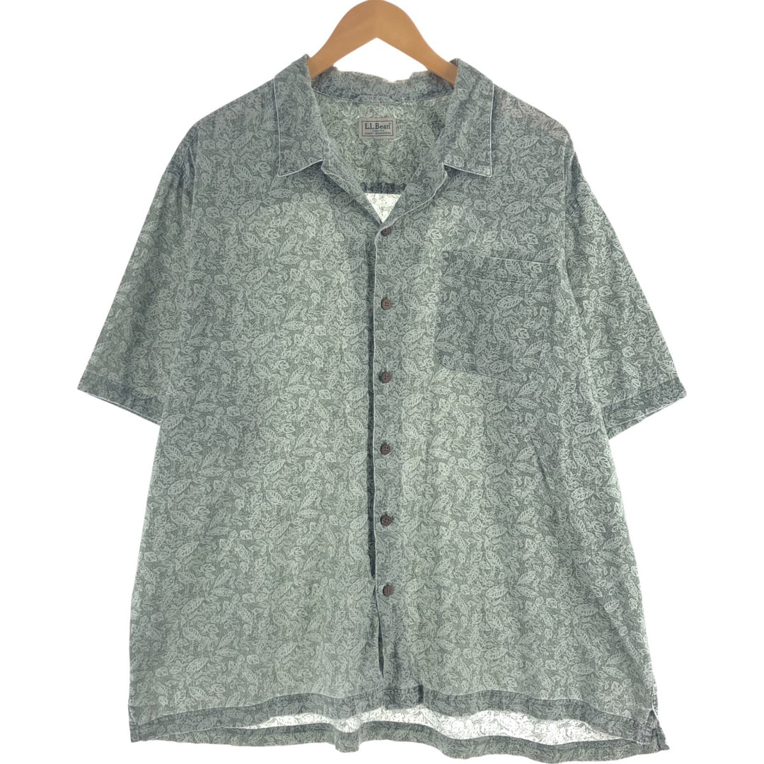 LLBean Leaf Pattern Short Sleeve Open Collar Cotton Shirt Box Shirt Men's XL Vintage cotton green type Vintage Second Hand