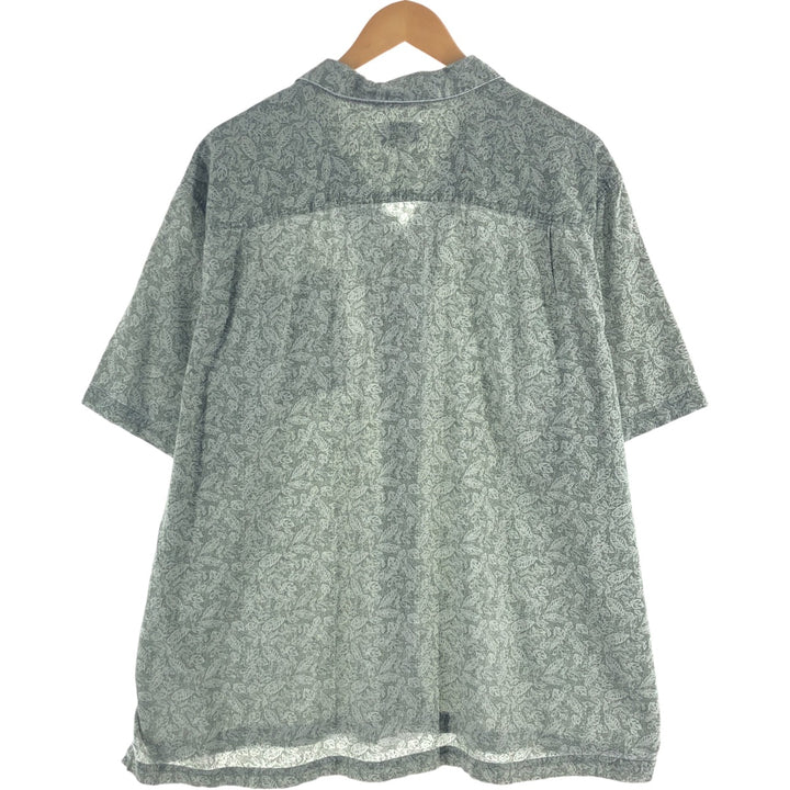 LLBean Leaf Pattern Short Sleeve Open Collar Cotton Shirt Box Shirt Men's XL Vintage cotton green type Vintage Second Hand