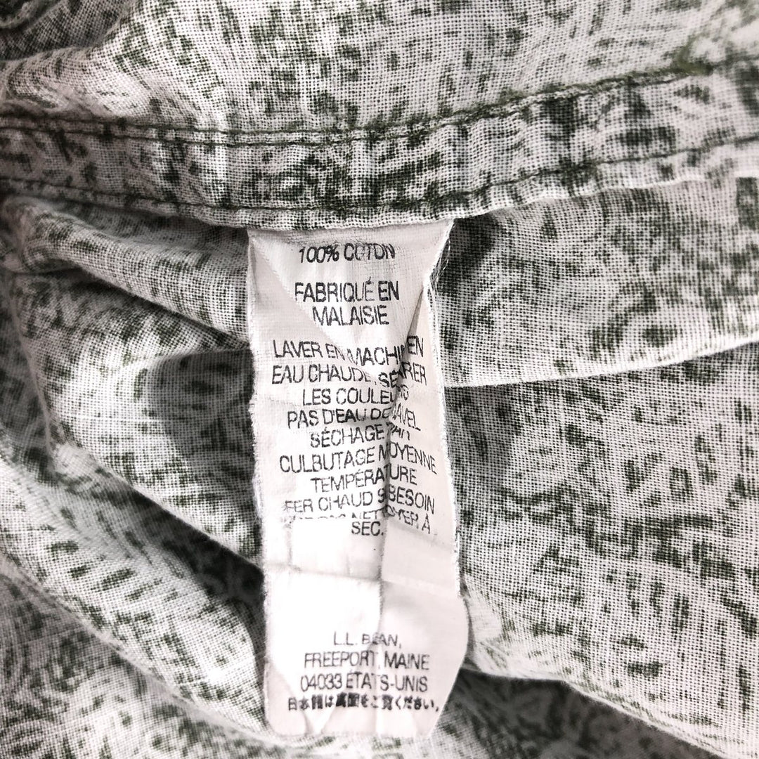 LLBean Leaf Pattern Short Sleeve Open Collar Cotton Shirt Box Shirt Men's XL Vintage cotton green type Vintage Second Hand