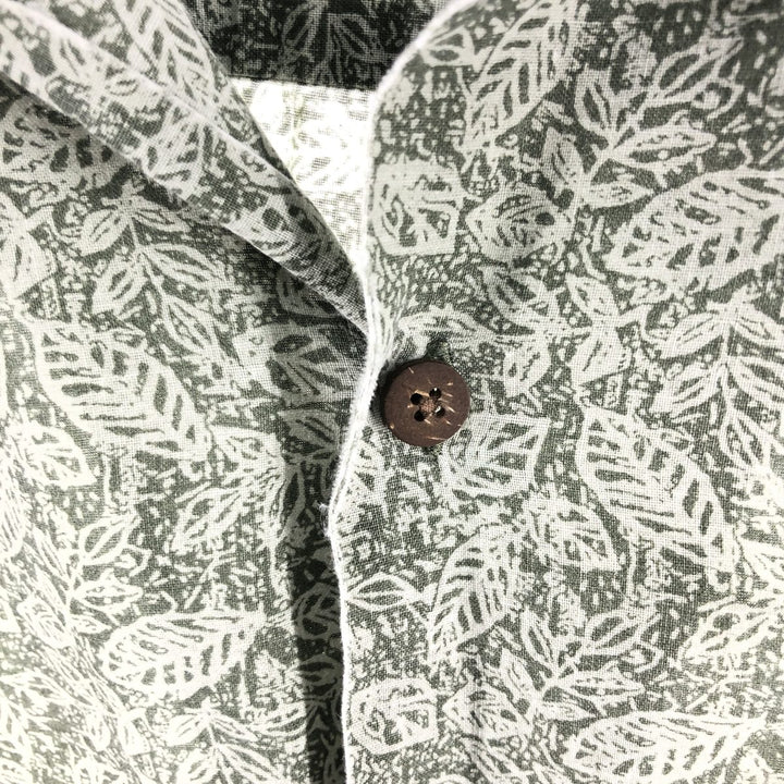 LLBean Leaf Pattern Short Sleeve Open Collar Cotton Shirt Box Shirt Men's XL Vintage cotton green type Vintage Second Hand