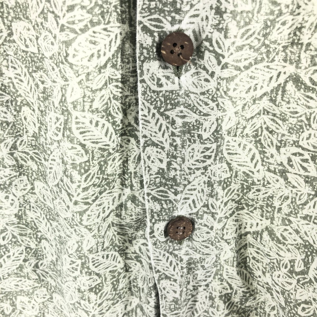 LLBean Leaf Pattern Short Sleeve Open Collar Cotton Shirt Box Shirt Men's XL Vintage cotton green type Vintage Second Hand