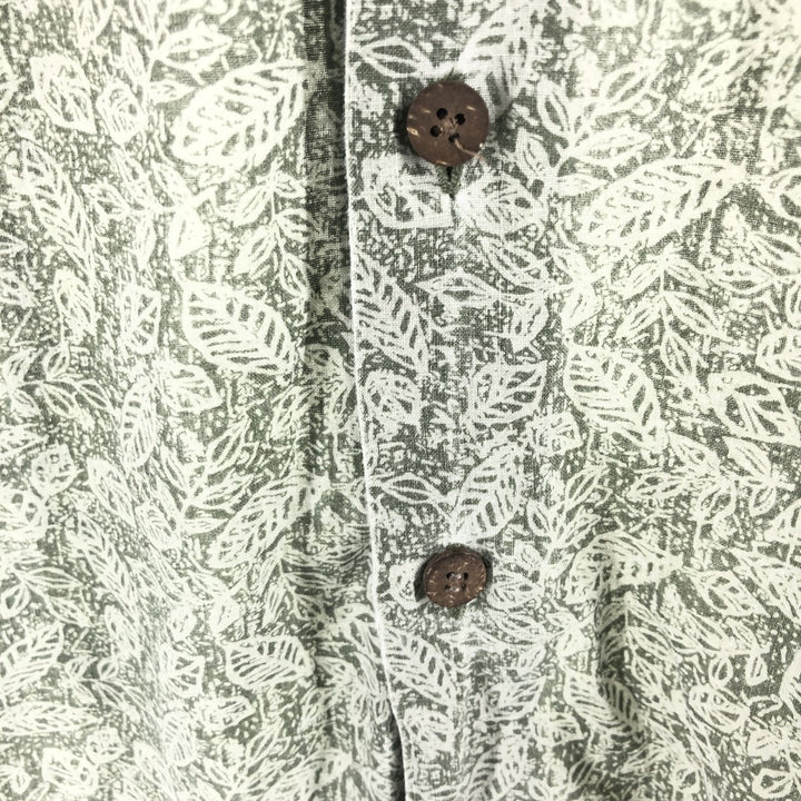 LLBean Leaf Pattern Short Sleeve Open Collar Cotton Shirt Box Shirt Men's XL Vintage cotton green type Vintage Second Hand