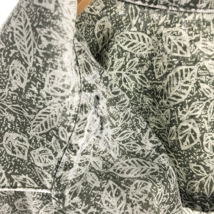 LLBean Leaf Pattern Short Sleeve Open Collar Cotton Shirt Box Shirt Men's XL Vintage cotton green type Vintage Second Hand