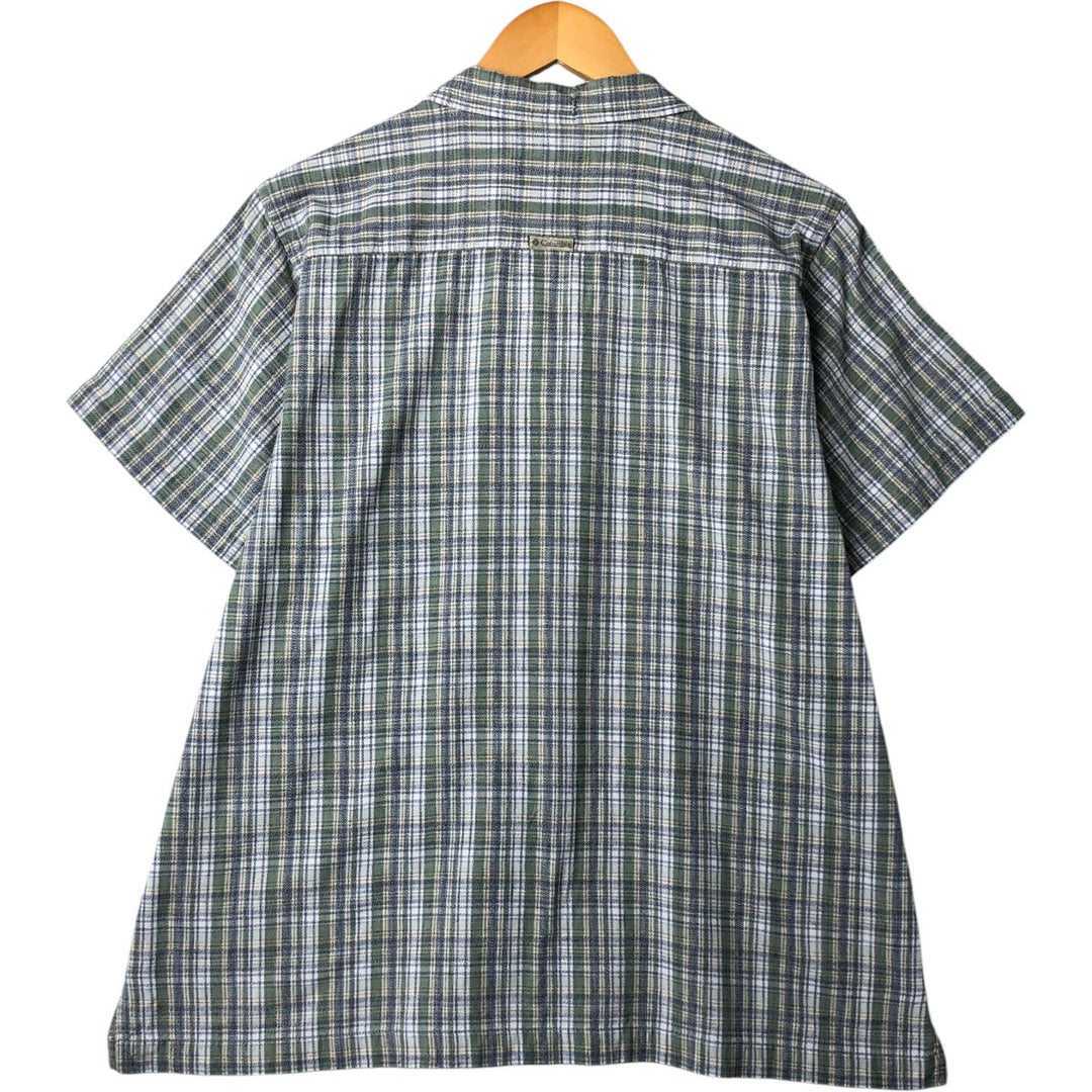 90s~00'S Columbia Check Pattern Short Sleeve Open Collar Cotton Shirt Box Shirt Women's XL Vintage cotton Khaki type sage green Vintage Second Hand