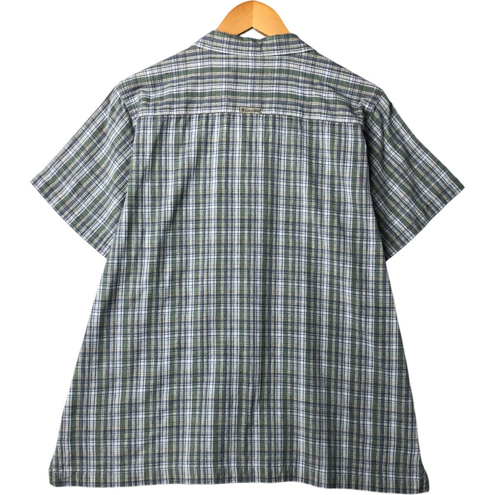 90s~00'S Columbia Check Pattern Short Sleeve Open Collar Cotton Shirt Box Shirt Women's XL Vintage cotton Khaki type sage green Vintage Second Hand