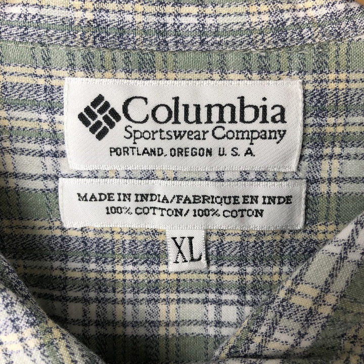 90s~00'S Columbia Check Pattern Short Sleeve Open Collar Cotton Shirt Box Shirt Women's XL Vintage cotton Khaki type sage green Vintage Second Hand