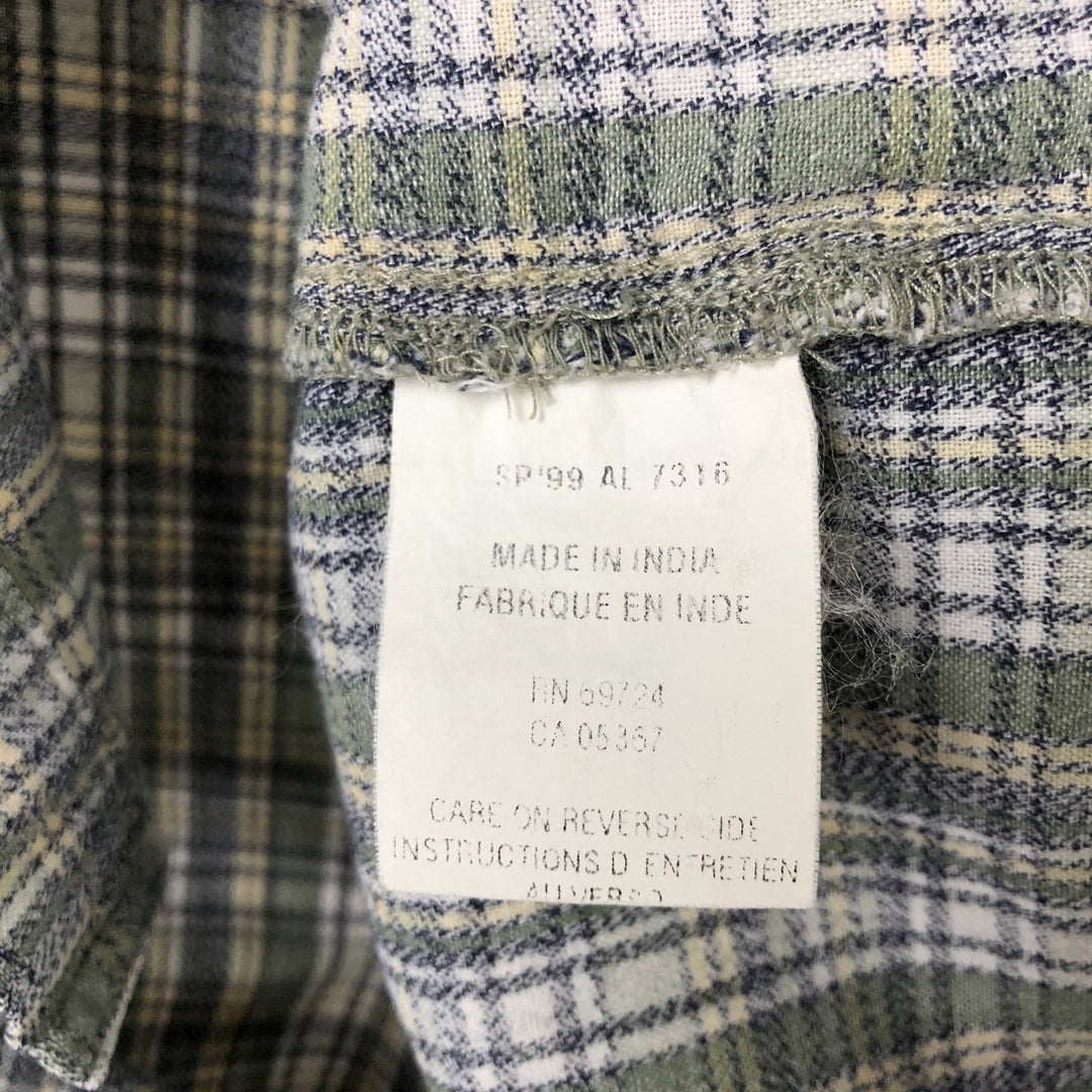 90s~00'S Columbia Check Pattern Short Sleeve Open Collar Cotton Shirt Box Shirt Women's XL Vintage cotton Khaki type sage green Vintage Second Hand