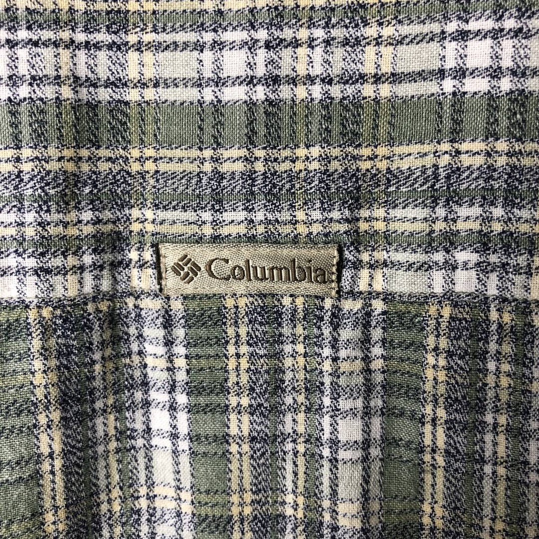 90s~00'S Columbia Check Pattern Short Sleeve Open Collar Cotton Shirt Box Shirt Women's XL Vintage cotton Khaki type sage green Vintage Second Hand