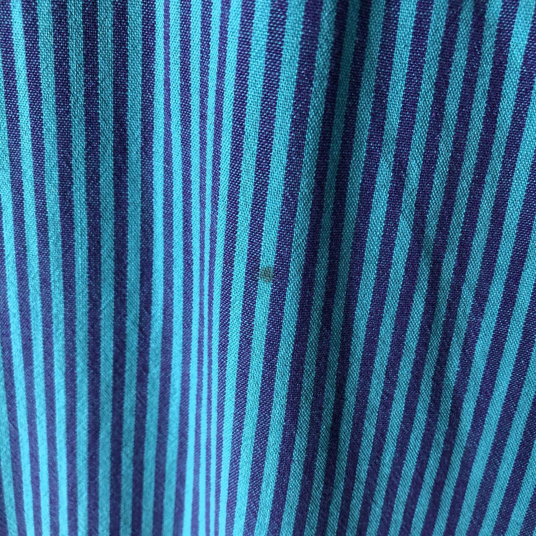 90s~ LLBean Short Sleeve Cotton Striped Shirt Made in USA Men's L Size Vintage cotton turquoise blue Vintage Second Hand