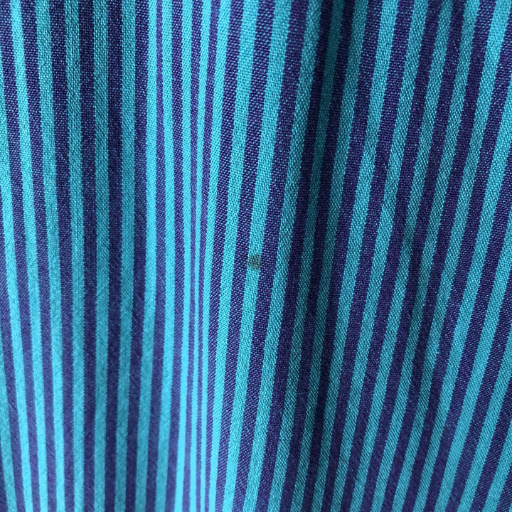 90s~ LLBean Short Sleeve Cotton Striped Shirt Made in USA Men's L Size Vintage cotton turquoise blue Vintage Second Hand
