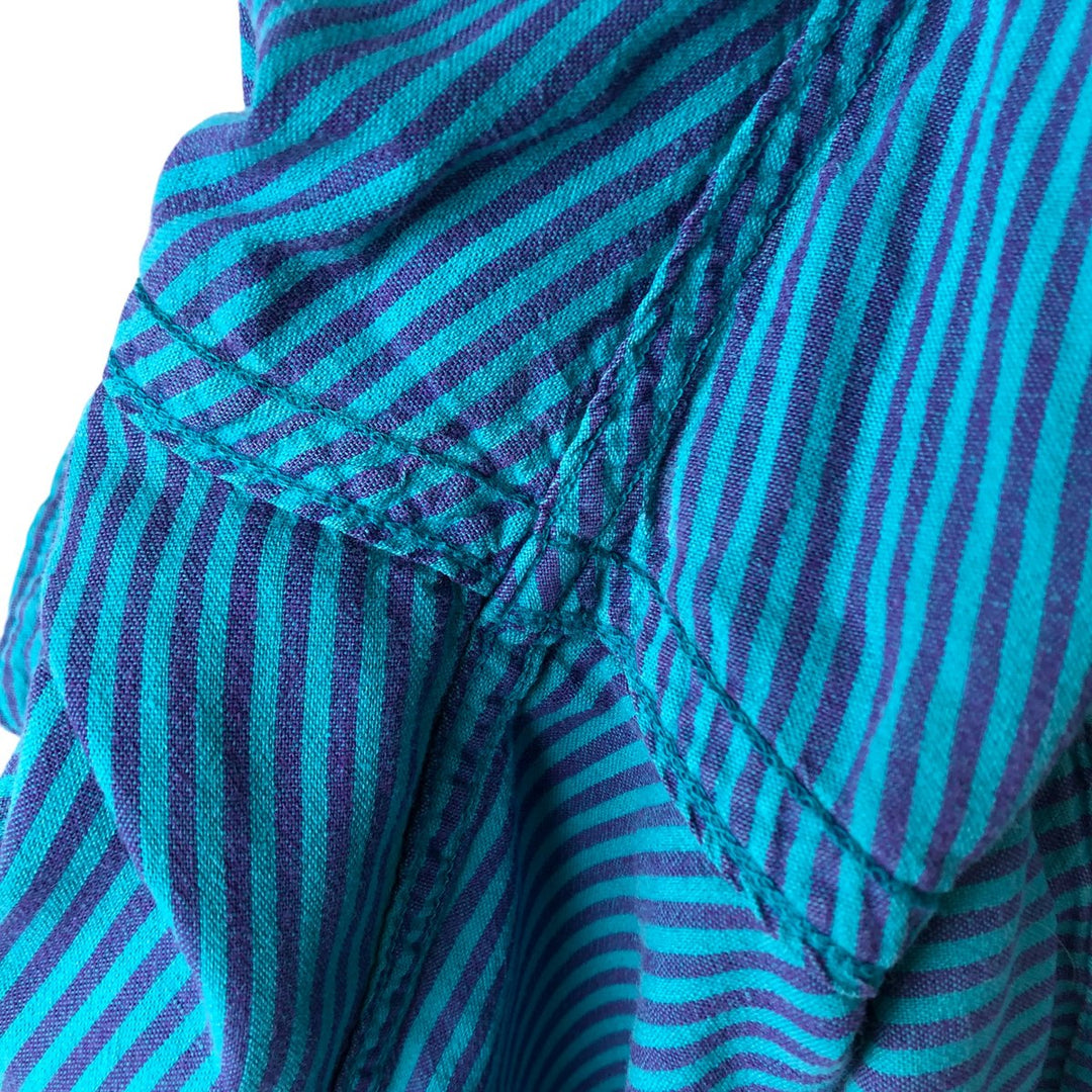 90s~ LLBean Short Sleeve Cotton Striped Shirt Made in USA Men's L Size Vintage cotton turquoise blue Vintage Second Hand