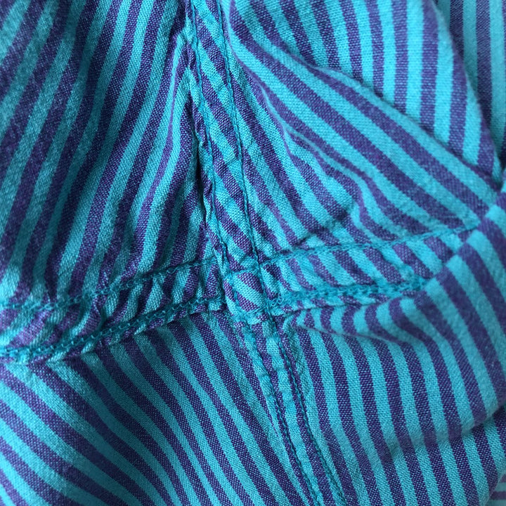 90s~ LLBean Short Sleeve Cotton Striped Shirt Made in USA Men's L Size Vintage cotton turquoise blue Vintage Second Hand