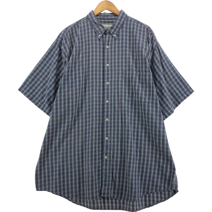 Eddie Bauer short sleeve button down check shirt, men's XXL size cotton purple type Vintage Second Hand