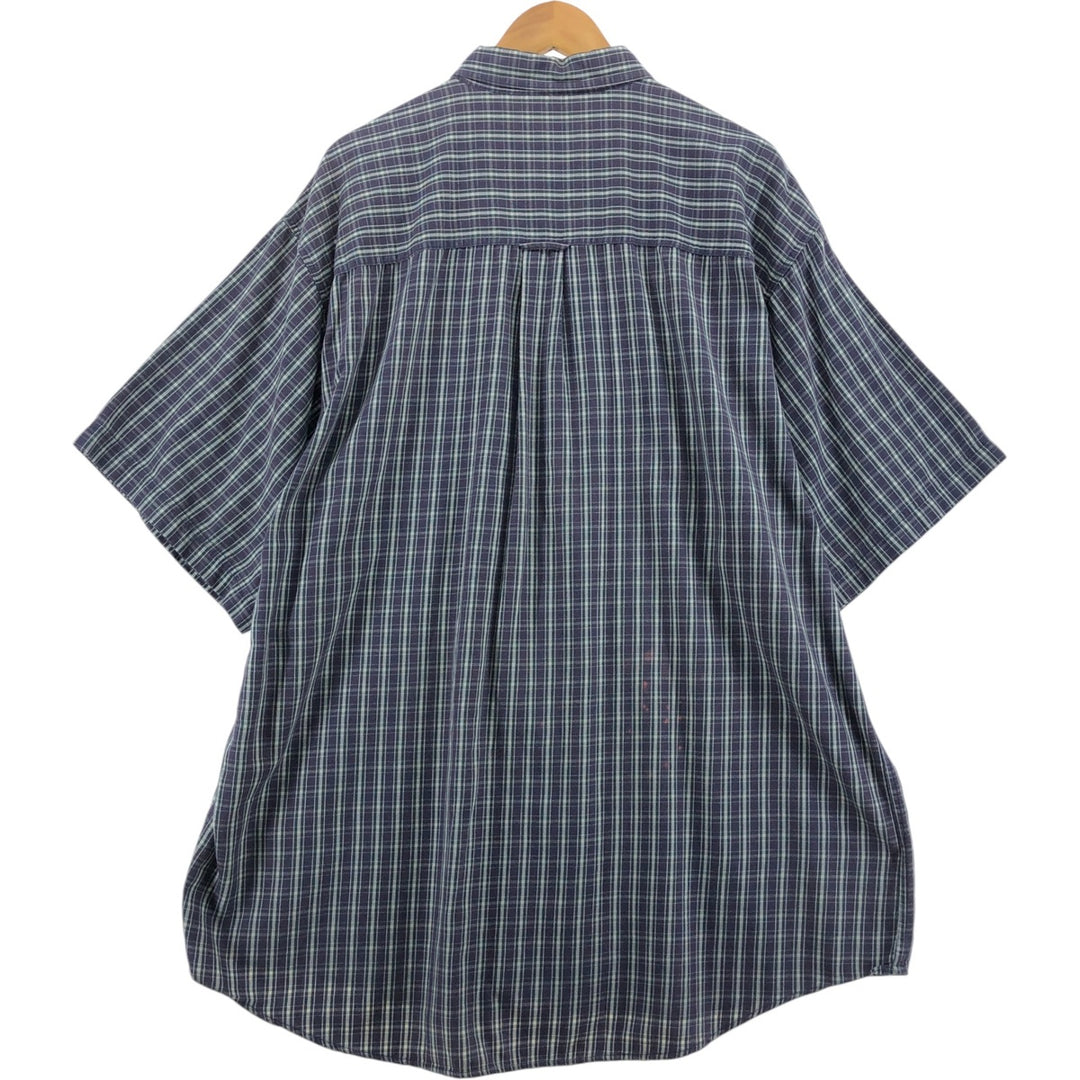 Eddie Bauer short sleeve button down check shirt, men's XXL size cotton purple type Vintage Second Hand