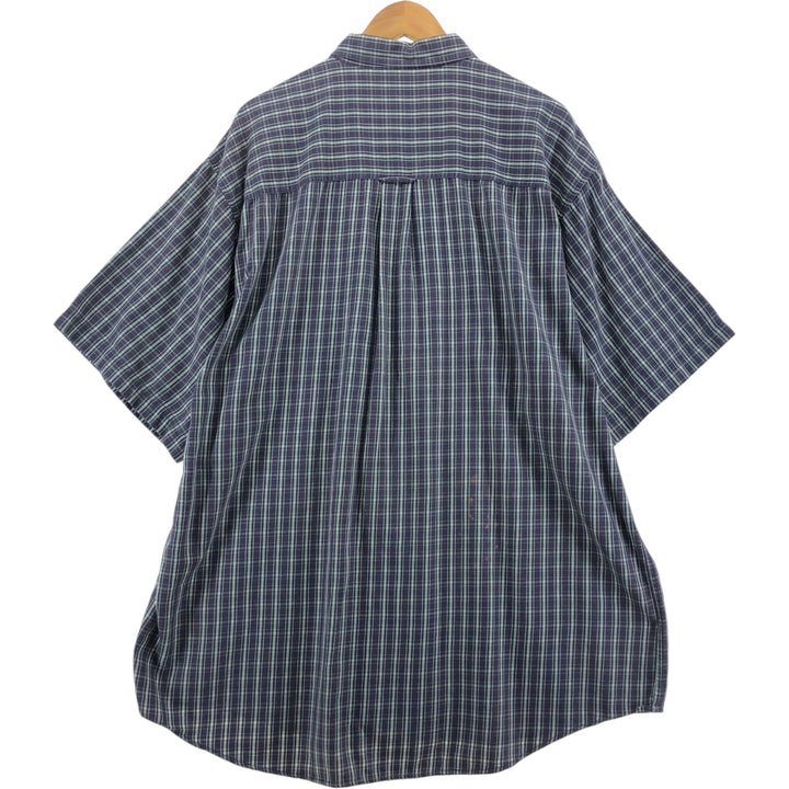 Eddie Bauer short sleeve button down check shirt, men's XXL size cotton purple type Vintage Second Hand