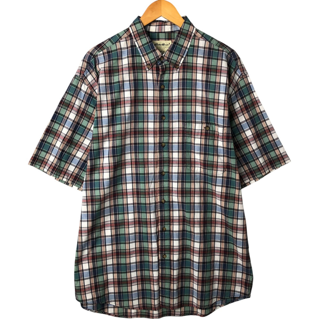 Eddie Bauer short sleeve button down check shirt, men's XL size cotton red type Vintage Second Hand